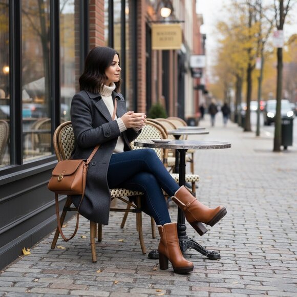 Vince Camuto NWT Women’s Egretala Shearling Leather Side Zip Heel Ankle Boots - Picture 3 of 12